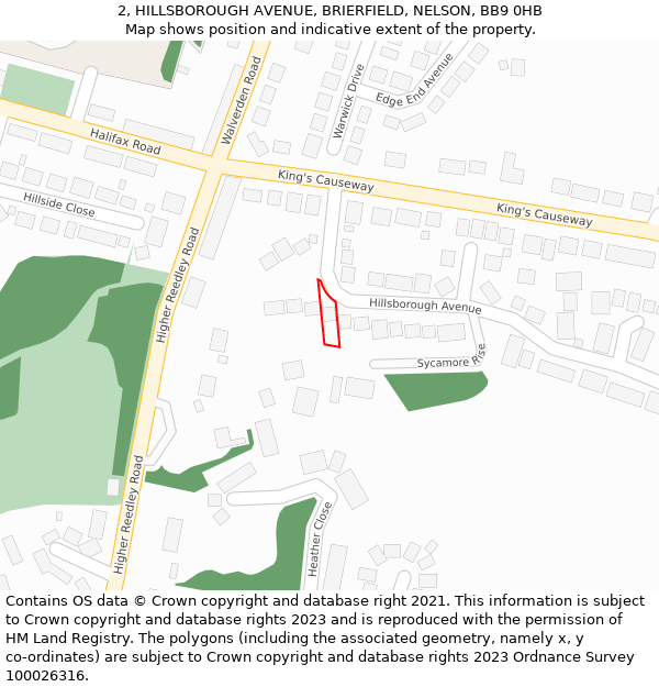 2, HILLSBOROUGH AVENUE, BRIERFIELD, NELSON, BB9 0HB: Location map and indicative extent of plot