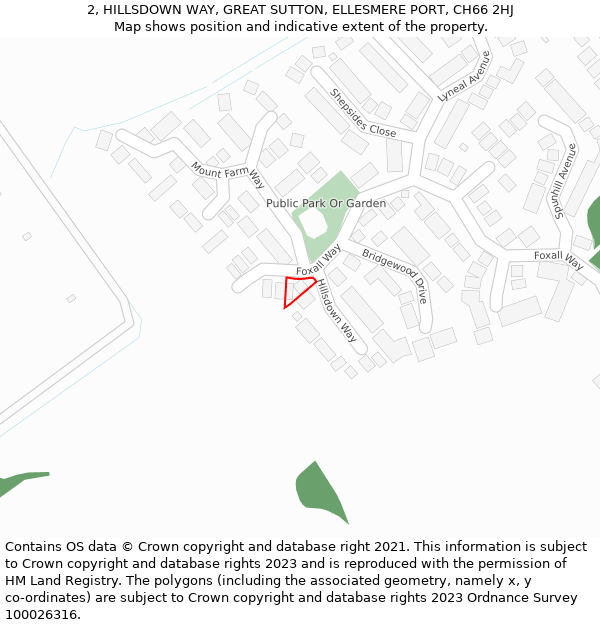 2, HILLSDOWN WAY, GREAT SUTTON, ELLESMERE PORT, CH66 2HJ: Location map and indicative extent of plot