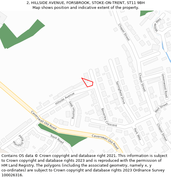 2, HILLSIDE AVENUE, FORSBROOK, STOKE-ON-TRENT, ST11 9BH: Location map and indicative extent of plot