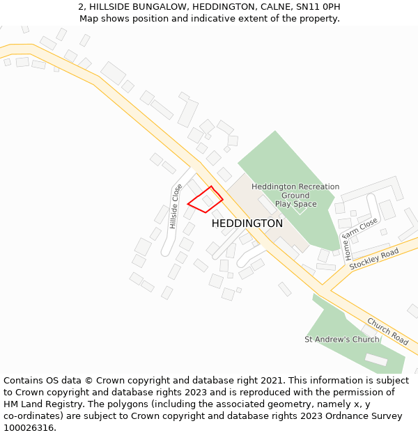 2, HILLSIDE BUNGALOW, HEDDINGTON, CALNE, SN11 0PH: Location map and indicative extent of plot