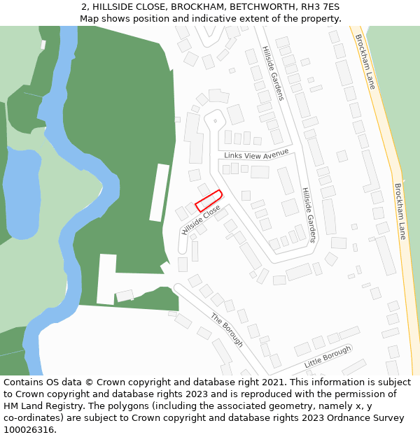 2, HILLSIDE CLOSE, BROCKHAM, BETCHWORTH, RH3 7ES: Location map and indicative extent of plot