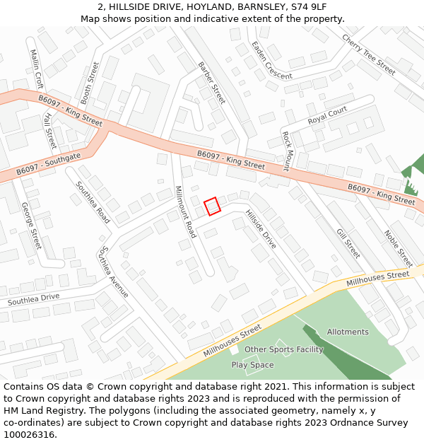 2, HILLSIDE DRIVE, HOYLAND, BARNSLEY, S74 9LF: Location map and indicative extent of plot