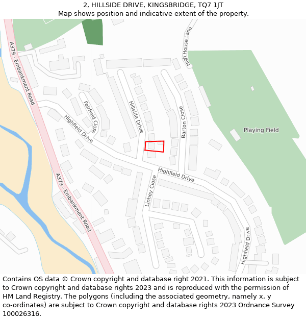 2, HILLSIDE DRIVE, KINGSBRIDGE, TQ7 1JT: Location map and indicative extent of plot