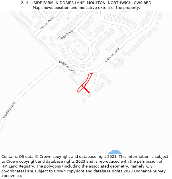 2, HILLSIDE FARM, NIDDRIES LANE, MOULTON, NORTHWICH, CW9 8RD: Location map and indicative extent of plot