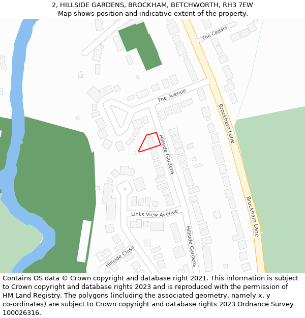 2, HILLSIDE GARDENS, BROCKHAM, BETCHWORTH, RH3 7EW: Location map and indicative extent of plot