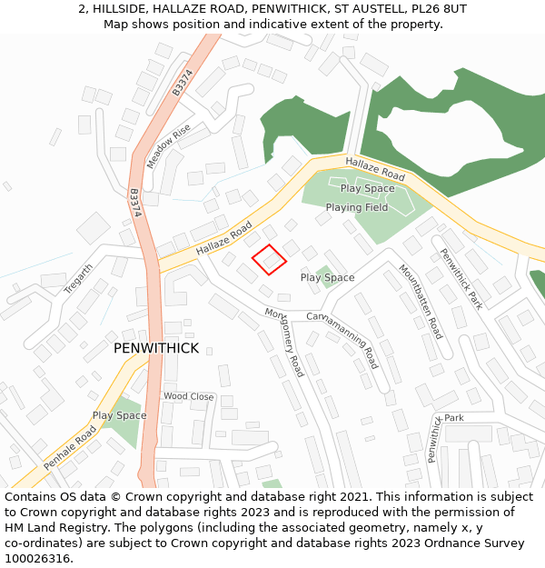 2, HILLSIDE, HALLAZE ROAD, PENWITHICK, ST AUSTELL, PL26 8UT: Location map and indicative extent of plot