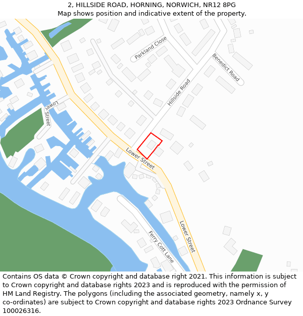 2, HILLSIDE ROAD, HORNING, NORWICH, NR12 8PG: Location map and indicative extent of plot