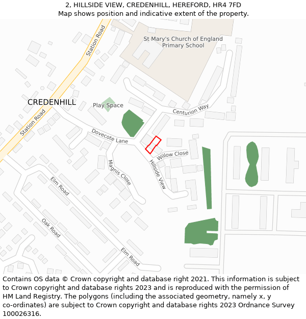 2, HILLSIDE VIEW, CREDENHILL, HEREFORD, HR4 7FD: Location map and indicative extent of plot