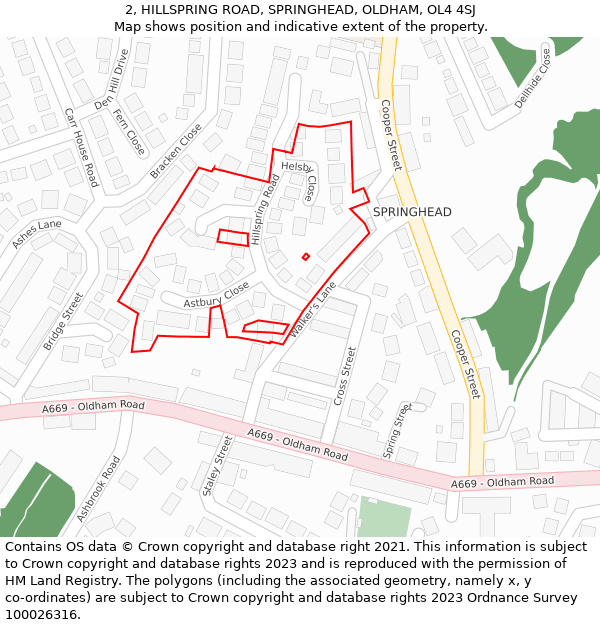 2, HILLSPRING ROAD, SPRINGHEAD, OLDHAM, OL4 4SJ: Location map and indicative extent of plot