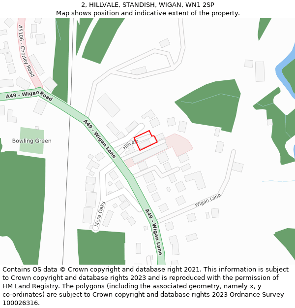 2, HILLVALE, STANDISH, WIGAN, WN1 2SP: Location map and indicative extent of plot