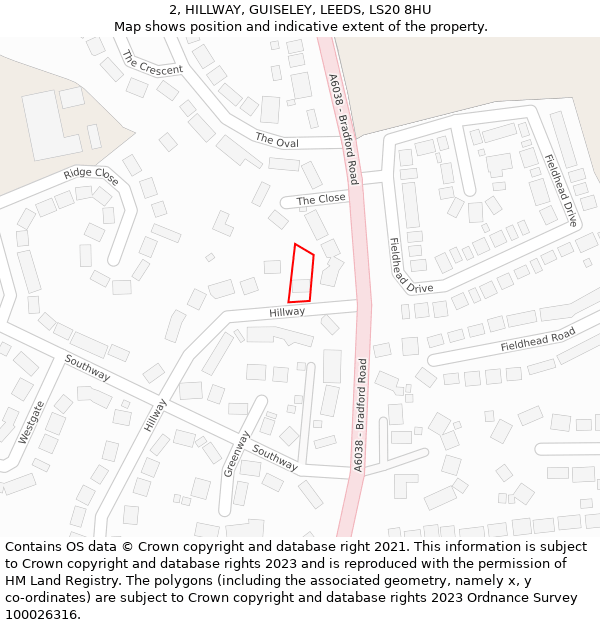 2, HILLWAY, GUISELEY, LEEDS, LS20 8HU: Location map and indicative extent of plot