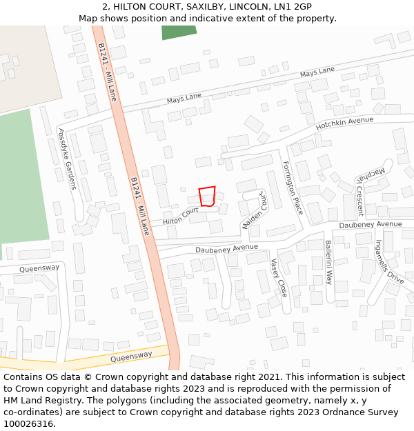 2, HILTON COURT, SAXILBY, LINCOLN, LN1 2GP: Location map and indicative extent of plot
