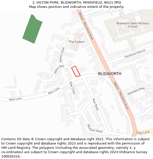 2, HILTON PARK, BLIDWORTH, MANSFIELD, NG21 0PQ: Location map and indicative extent of plot