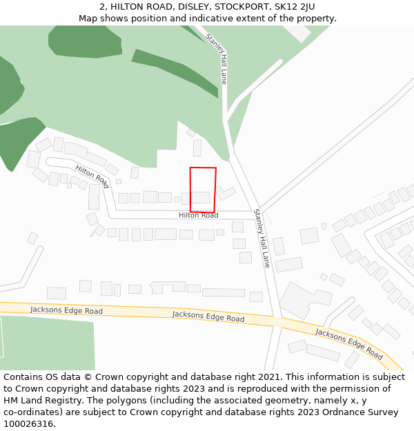 2, HILTON ROAD, DISLEY, STOCKPORT, SK12 2JU: Location map and indicative extent of plot