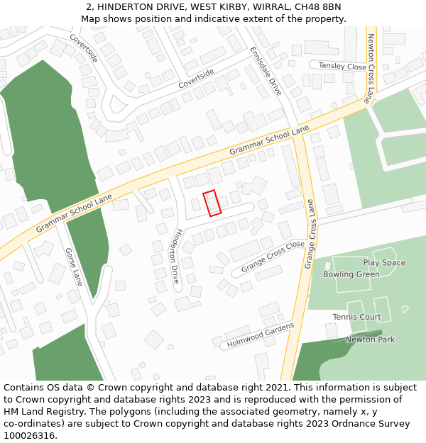 2, HINDERTON DRIVE, WEST KIRBY, WIRRAL, CH48 8BN: Location map and indicative extent of plot