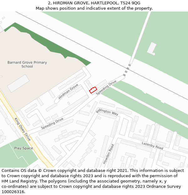 2, HIRDMAN GROVE, HARTLEPOOL, TS24 9QG: Location map and indicative extent of plot