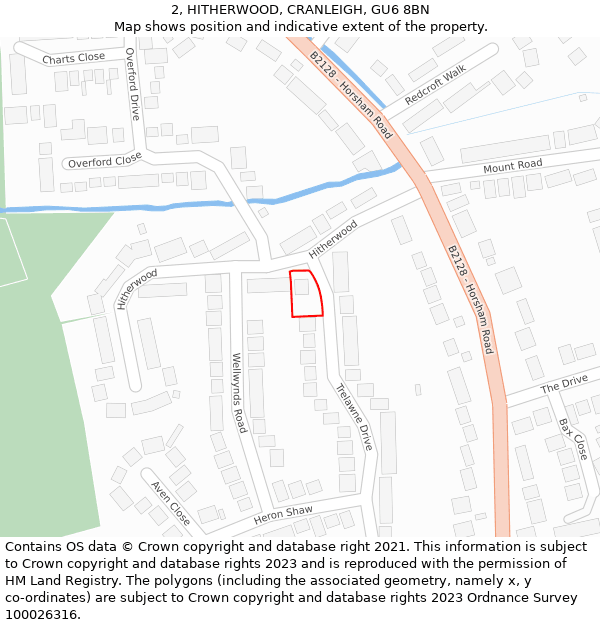 2, HITHERWOOD, CRANLEIGH, GU6 8BN: Location map and indicative extent of plot