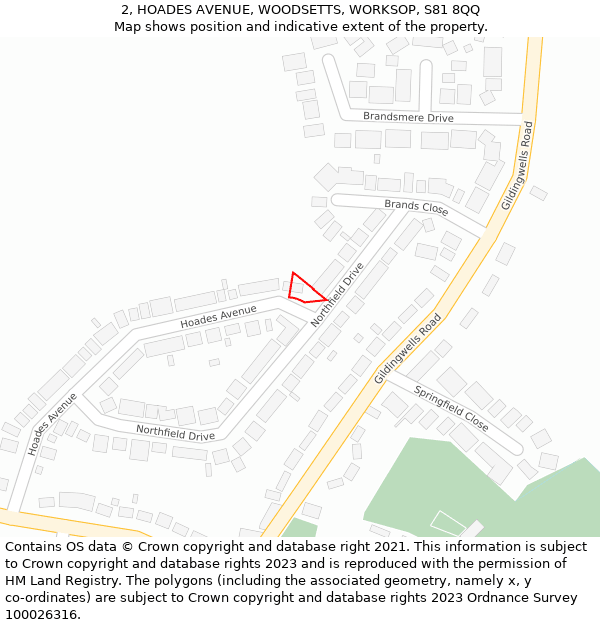 2, HOADES AVENUE, WOODSETTS, WORKSOP, S81 8QQ: Location map and indicative extent of plot