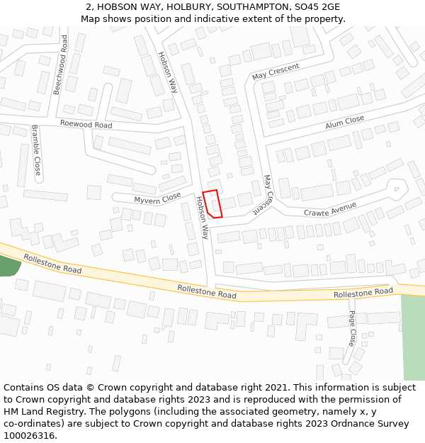 2, HOBSON WAY, HOLBURY, SOUTHAMPTON, SO45 2GE: Location map and indicative extent of plot