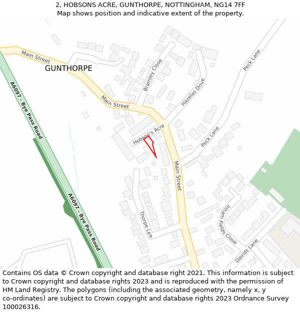 2, HOBSONS ACRE, GUNTHORPE, NOTTINGHAM, NG14 7FF: Location map and indicative extent of plot