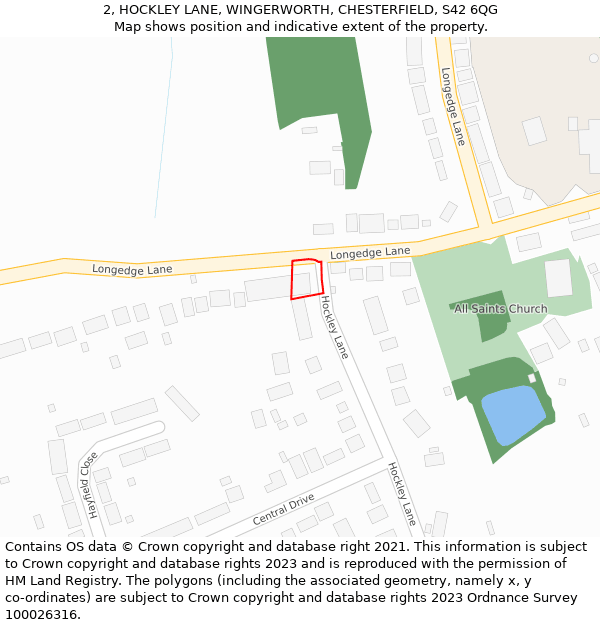 2, HOCKLEY LANE, WINGERWORTH, CHESTERFIELD, S42 6QG: Location map and indicative extent of plot