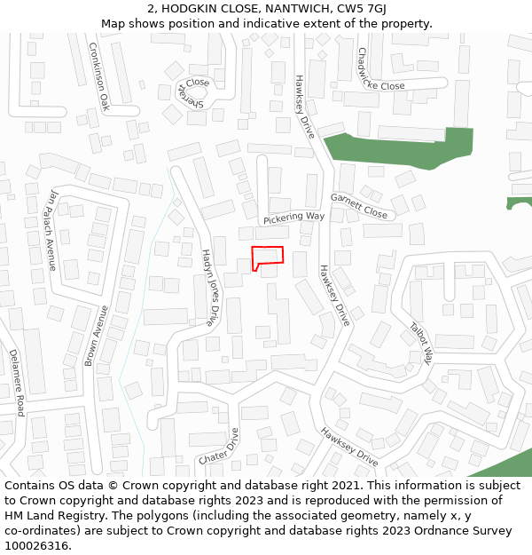 2, HODGKIN CLOSE, NANTWICH, CW5 7GJ: Location map and indicative extent of plot