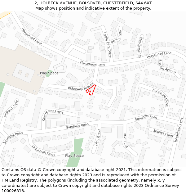 2, HOLBECK AVENUE, BOLSOVER, CHESTERFIELD, S44 6XT: Location map and indicative extent of plot
