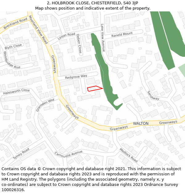 2, HOLBROOK CLOSE, CHESTERFIELD, S40 3JP: Location map and indicative extent of plot