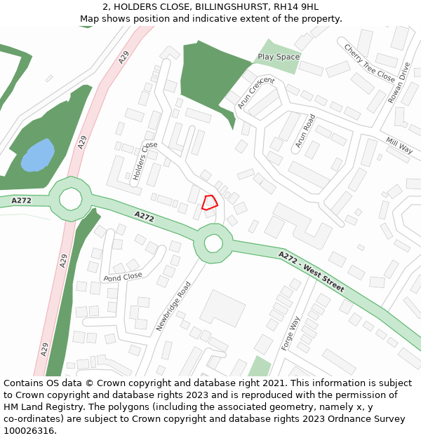 2, HOLDERS CLOSE, BILLINGSHURST, RH14 9HL: Location map and indicative extent of plot