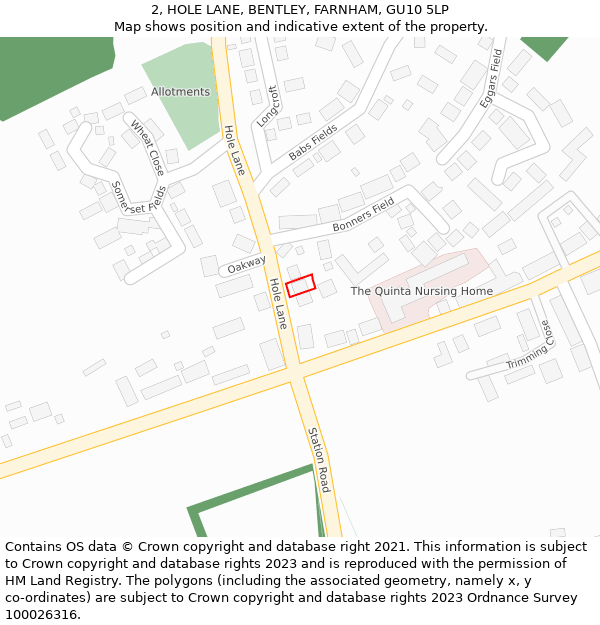 2, HOLE LANE, BENTLEY, FARNHAM, GU10 5LP: Location map and indicative extent of plot