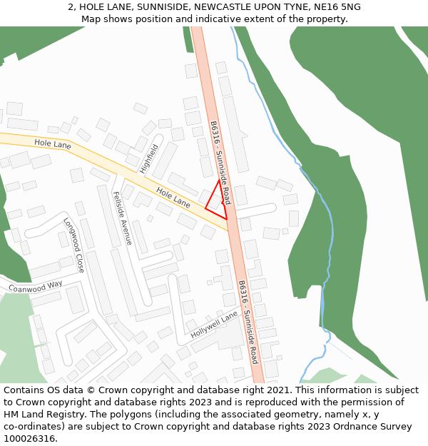 2, HOLE LANE, SUNNISIDE, NEWCASTLE UPON TYNE, NE16 5NG: Location map and indicative extent of plot