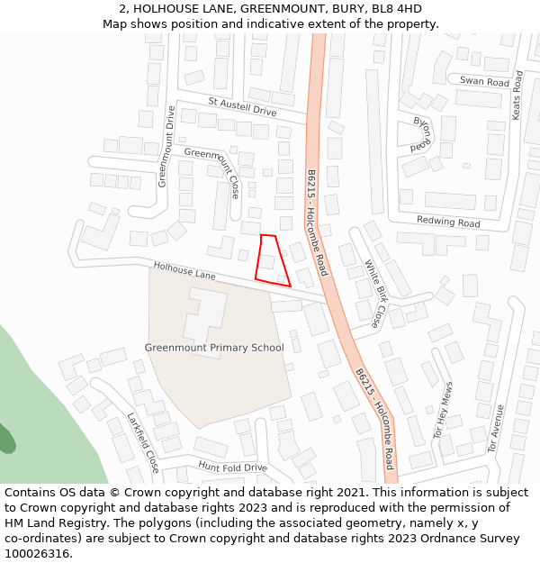 2, HOLHOUSE LANE, GREENMOUNT, BURY, BL8 4HD: Location map and indicative extent of plot