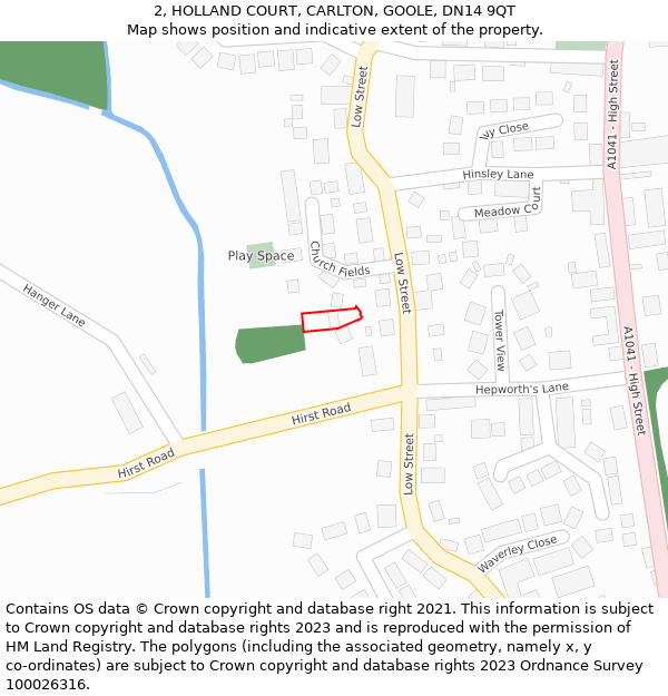 2, HOLLAND COURT, CARLTON, GOOLE, DN14 9QT: Location map and indicative extent of plot