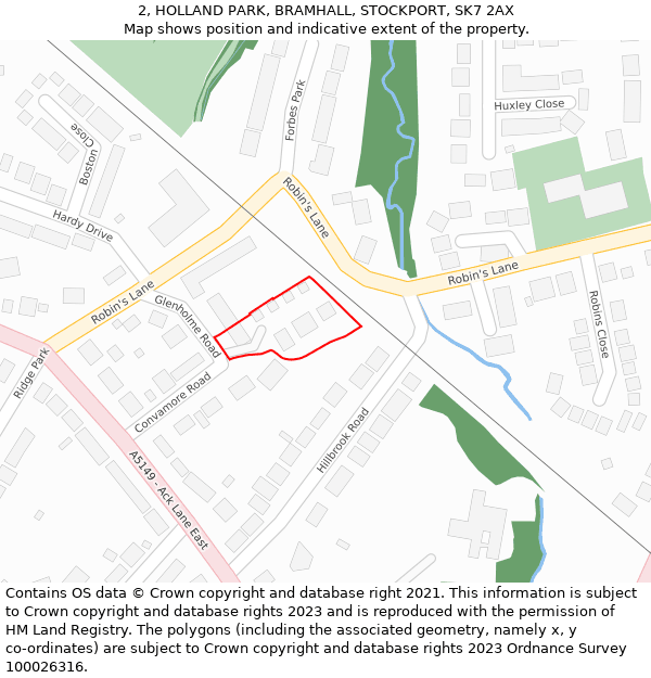 2, HOLLAND PARK, BRAMHALL, STOCKPORT, SK7 2AX: Location map and indicative extent of plot