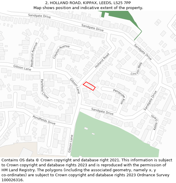 2, HOLLAND ROAD, KIPPAX, LEEDS, LS25 7PP: Location map and indicative extent of plot