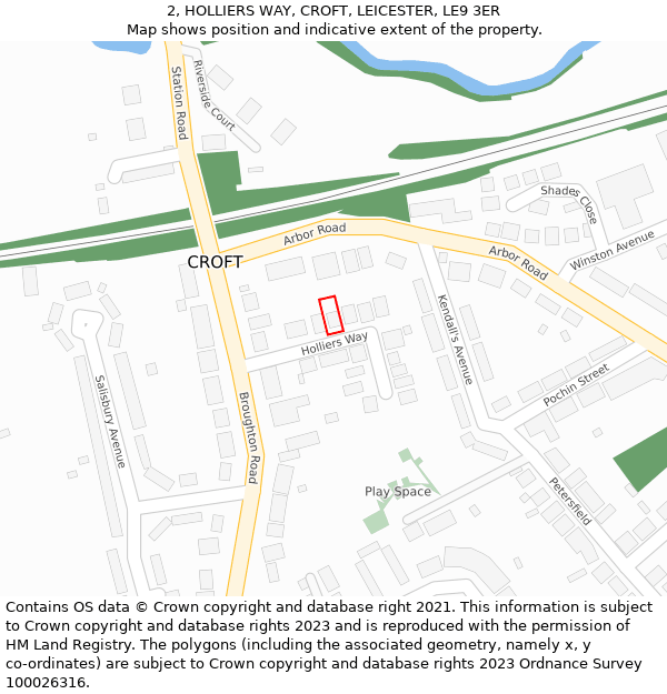 2, HOLLIERS WAY, CROFT, LEICESTER, LE9 3ER: Location map and indicative extent of plot