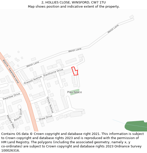 2, HOLLIES CLOSE, WINSFORD, CW7 1TU: Location map and indicative extent of plot