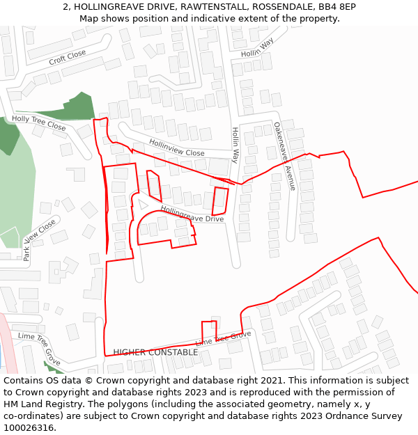 2, HOLLINGREAVE DRIVE, RAWTENSTALL, ROSSENDALE, BB4 8EP: Location map and indicative extent of plot