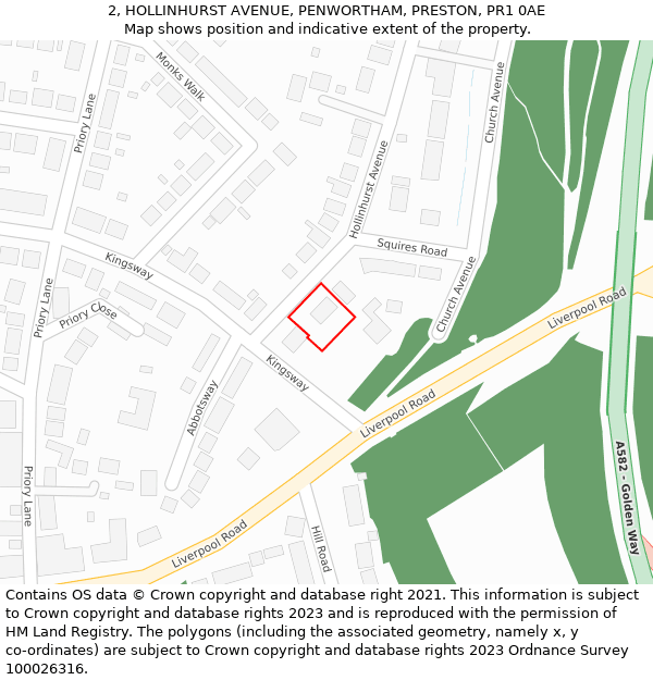 2, HOLLINHURST AVENUE, PENWORTHAM, PRESTON, PR1 0AE: Location map and indicative extent of plot