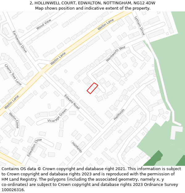 2, HOLLINWELL COURT, EDWALTON, NOTTINGHAM, NG12 4DW: Location map and indicative extent of plot