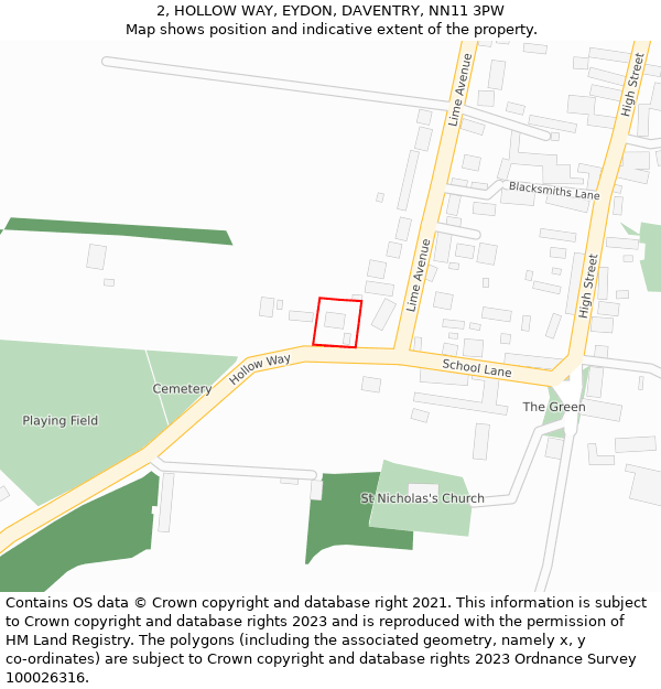 2, HOLLOW WAY, EYDON, DAVENTRY, NN11 3PW: Location map and indicative extent of plot