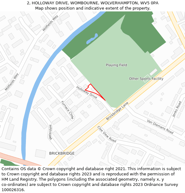 2, HOLLOWAY DRIVE, WOMBOURNE, WOLVERHAMPTON, WV5 0PA: Location map and indicative extent of plot