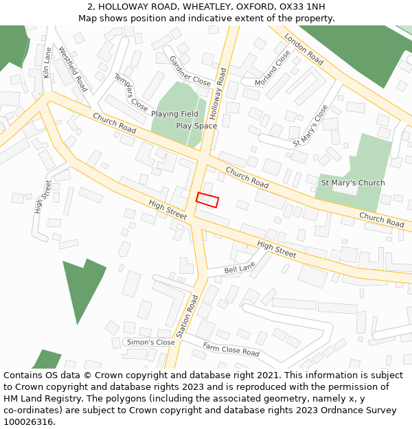 2, HOLLOWAY ROAD, WHEATLEY, OXFORD, OX33 1NH: Location map and indicative extent of plot