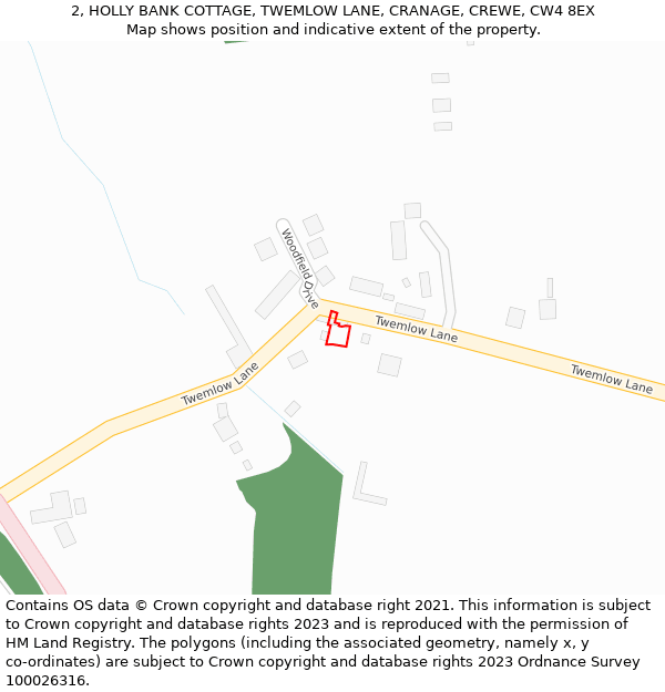 2, HOLLY BANK COTTAGE, TWEMLOW LANE, CRANAGE, CREWE, CW4 8EX: Location map and indicative extent of plot