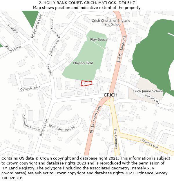 2, HOLLY BANK COURT, CRICH, MATLOCK, DE4 5HZ: Location map and indicative extent of plot