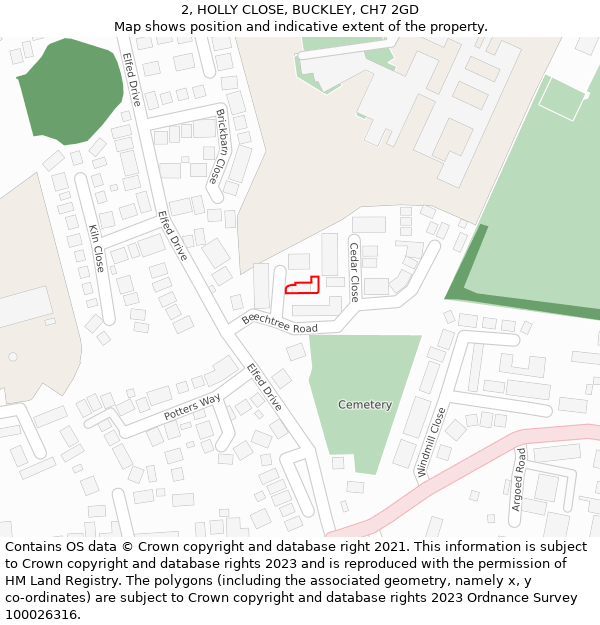 2, HOLLY CLOSE, BUCKLEY, CH7 2GD: Location map and indicative extent of plot