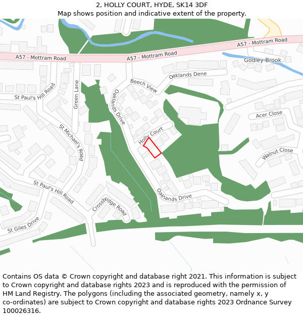 2, HOLLY COURT, HYDE, SK14 3DF: Location map and indicative extent of plot