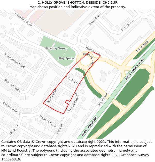 2, HOLLY GROVE, SHOTTON, DEESIDE, CH5 1UR: Location map and indicative extent of plot