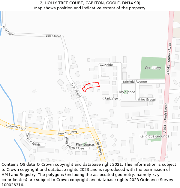 2, HOLLY TREE COURT, CARLTON, GOOLE, DN14 9RJ: Location map and indicative extent of plot