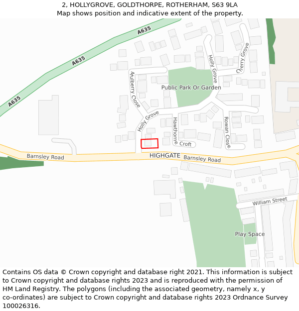 2, HOLLYGROVE, GOLDTHORPE, ROTHERHAM, S63 9LA: Location map and indicative extent of plot